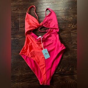 Marine Layer Swimsuit Women Small Havana Tie Front One Piece Azalea NEW Pink